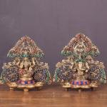 Brass Lord Ganesha and Goddess Lakshmi Panchdeep with Stonework